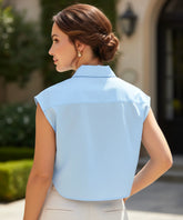 Comprar blusa social feminina sem manga curta com bolsos elegante para escritório trabalho e casual barato em promoção ZARA